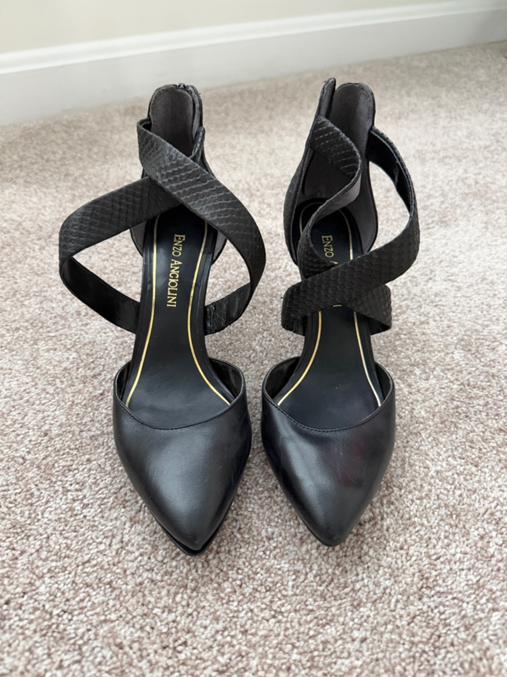 Enzo Angiolini Black Pointed Toe Wrap-Strap Heels
